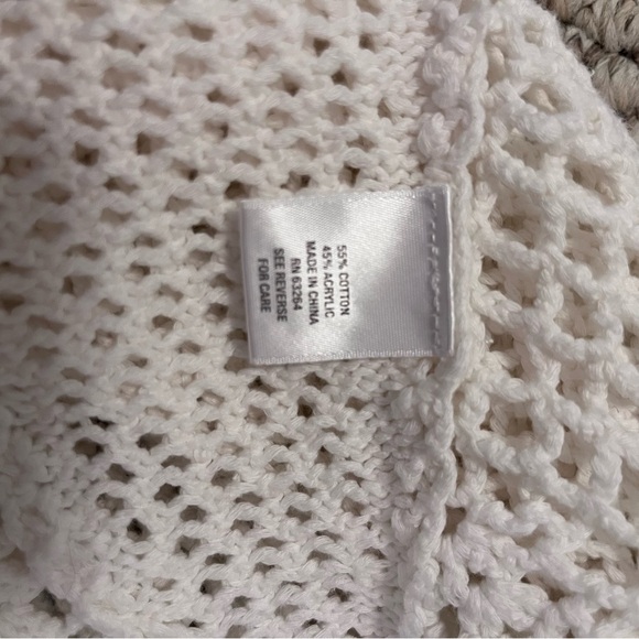C.P. Shades White Cotton Crochet Lace Knit Cardigan Sweater Open Front Coastal M - Picture 8 of 12